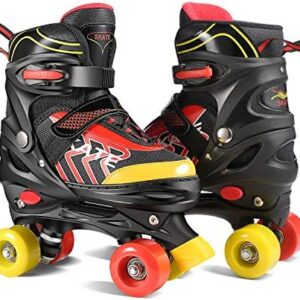 Hikole Roller Skates, Kids Adjustable Size Skates with ABEC-7 Bearing for Girls Boys Ages 6-12, Beginners Quad Roller Skate with Breathable Comfortable Mesh,Size 12J-5