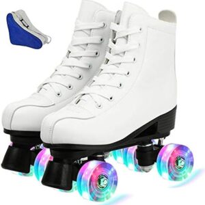 Gets Women's Roller Skates PU Leather High-top Roller Skates Four-Wheel Roller Skates Double Row Shiny Roller Skates for Indoor Outdoor