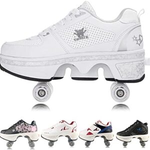 Women's Retractable Roller Skates Outdoor Girls Kick Roller Shoes Men Deformation Sneakers