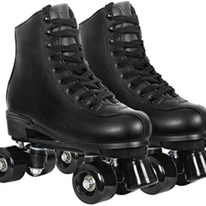 Monsports Roller Skates for Women Adult with PU Leather High-top Double Row Rollerskates, Unisex-Adults Indoor Outdoor Derby Skate with Adjustable Fast Braking for Beginners