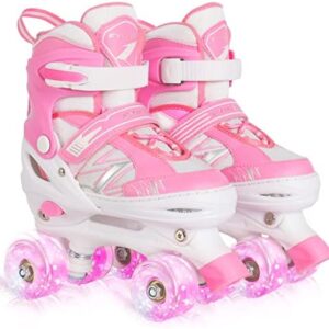 Kids Roller Skates for Girls Child Beginner Toddlers, 4 Sizes Adjustable Roller Skates with Light up Wheels for Toddlers Children, patines para niñas patins à roulettes Enfants Filles