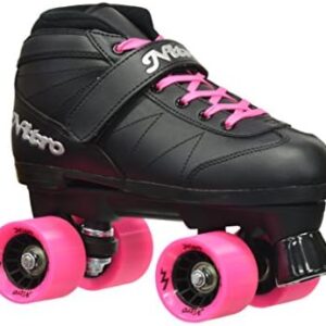 Epic Skates Super Nitro Indoor/Outdoor Quad Speed Roller Skates, Black/Pink, Adult 8