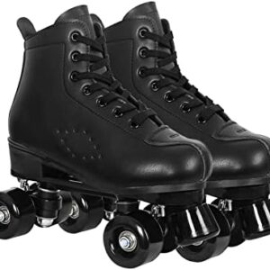 Roller Skates for Women with PU Leather/Suede/Glitter Leather High-top Double Row Rollerskates, Unisex-Adult Indoor Outdoor Derby skate with Wear-Resistant Rubber Fast Braking for Beginner Size 7/7.5/8/8.5/9/10/10.5