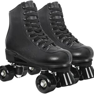 Nattork Roller Skates for Women, PU Leather High-top Quad Skates for Beginner, Indoor Outdoor Double-Row Skates for Adults Girls
