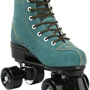 Roller Skates for Women High Top Suede Roller Skates Shiny Light Up Four Wheels Double Row Roller Skates for Men with a Shoes Bag