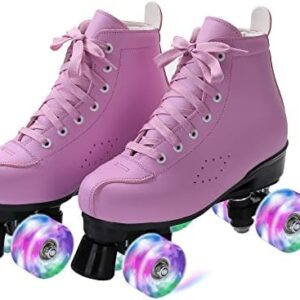 Perzcare Roller Skate Shoes for Women&Men Classic PU Leather High-top Double-Row Roller Skates for Beginner, Professional Indoor Outdoor Four-Wheel Shiny Roller Skates for Girls Unisex