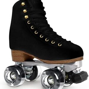 Tuosamtin Genuine Suede Roller Skates for Women Girls or Men with Height Adjustable Rubber Stoppers Retro Quad Roller Skates for Outdoor and Indoor