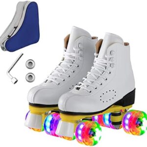 Ugboiu Roller Skates for Men and Women, Black Derby Roller Skates with 4 Shiny Wheel, Classic Double-Row Roller Skates for Indoor and Outdoor