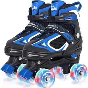 MammyGol Roller Skates for Boys Girls, 4 Sizes Adjustable Quad Skates for Kids with All Light up Wheels, Full Protection for Toddler's Indoor and Outdoor Sports