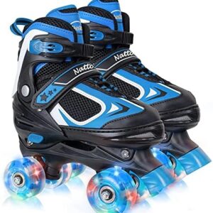 Nattork Kids Roller Skates for Boys Girls Kids, 4 Sizes Adjustable Quad Skates with All Light up Wheels - Best Birthday Gift for Indoor Outdoor Sports