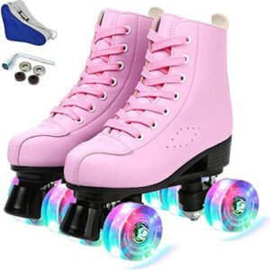 Silvertree Women's Roller Skates PU Leather High-top Roller Skates Four-Wheel Roller Skates Shiny Roller Skates with Carry Bag for Girls