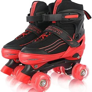 LEJIJIT Roller Skates for Kids Boys Girls Toddler Ages 3-12, Adjustable 4 Sizes for Kids and Youth Teen with Light Up Wheels, Quad Red Roller Skates for Sports
