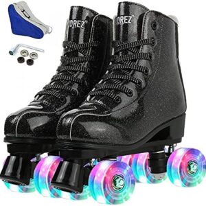 XUDREZ Roller Skates for Women, Double Row Skates Adjustable Roller Skates Leopard High-top Roller Skates, Perfect Indoor Outdoor Adult Roller Skates with Bag