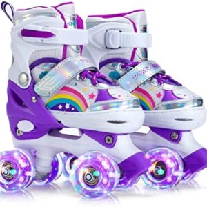 SHDSL Girls Roller Skates for Kids Toddler 4 Size Adjustable Roller Skates, All 8 Light UP Wheels Girls Roller Skates Shine, Fun Illuminating Roller Skates for Boys Kids Beginners patines para niñas