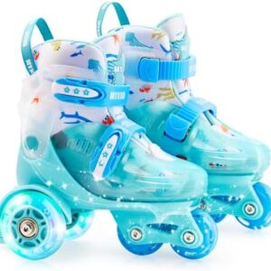 Toddler Roller Skates(Ages 3-9), Adjustable Sizes Fun Illuminating Safety Three-Point Type Balance Breathable Upper Beginners' Skating Shoes Girls Boys
