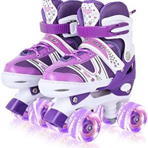 Roller Skates for Kids Adjustable Size Double Roller Skates with All Wheels Light up Fun Illuminating for Girls Boys for Kids Rollerskates for Kids Beginners Purple