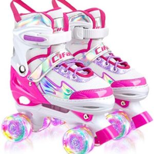 Roller Skates for Girls Boys Kids, Black Pink Purple 4 Sizes Adjustable Kids Roller Skates with Light up Wheels and Shining Upper Design, Roller Skates for Toddler Kids Ages 4-13