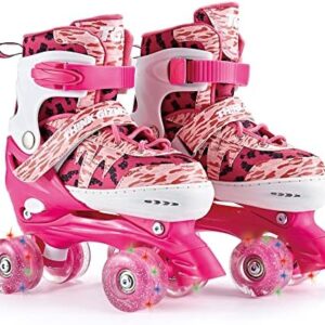 Think Gizmos Roller Skates - Comfort Fit, Light Up Wheels, Size Adjustable (1-4), Safety Clasps, 4 Wheel Roller Skates