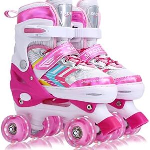 Roller Skates for Kids Girls Toddlers Beginners, 4 Size Adjustable Light Up Wheels Roller Skates for Girls Youth