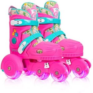 MammyGol Roller Skates for Girls Kids, 4 Size Adjustable Rainbow Quad Skates with All Light Up Wheels for Toddlers Boys Outdoor Indoor