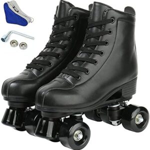 Tmore Roller Skates for Women and Men, Classic Double-Row Indoor Outdoor Roller Skates High-Top Premium PU Leather Adjustable Light Up Four-Wheel Unisex Quad Roller Skates for Beginner Girls Boys