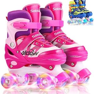 Soldow Adjustable Roller Skate Light up Rollerskates for Girls Boys, Flashing Kids Roller Skates with Full Illuminating Wheels