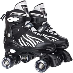 Zuwaos Kids Adjustable Roller Skates for Boys, Outdoor Beginner Light up Rollerskates for Girls Women Men Black