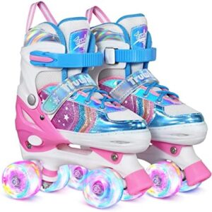 Truwheelz Rainbow Roller Skates for Girls Ages 6-12 & 3-5 | Adjustable Light up Roller Skates for Kids