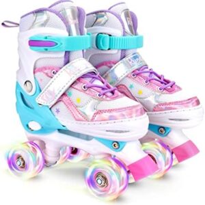 Runcinds Toddler Roller Skates for Girls Kids Boys, 4 Size Adjustable with Light Up Wheels
