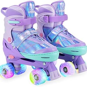 RunRRIn Roller Skates for Girls 4 Size Adjustable - Kids Roller Skates Shoes with Light Up, Wheels for Children Sports & Outdoor