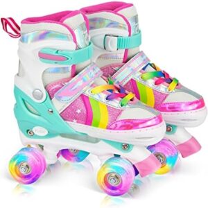 Hawkeye Roller Skates for Girls, 4 Sizes Adjustable Roller Skates for Kids Girls Boys Outdoor Indoor with Light up Wheels