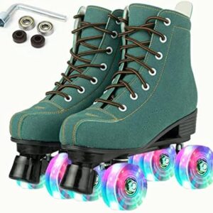 YYW Roller Skates for Women Men High Top Shoes Double Row Shiny Four Wheel Unisex PU Rubber Skates for Beginner Indoor Outdoor