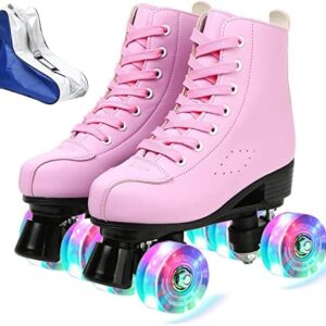 XUDREZ Roller Skates for Women Men Cozy PU Leather High-top Roller Skates for Beginner Double-Row PU Wheels, Professional Indoor Outdoor Roller Skates with Shoes Bag