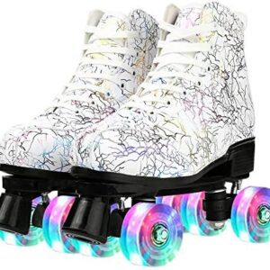 LEAFIS Roller Skates Classic High-top for Adult Outdoor Skating Light-Up Four-Wheel Roller Skates Shiny Roller Skates for Women