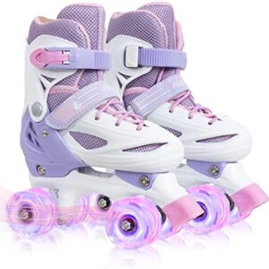 Nattork Roller Skates for Girls Boys Kids, 4 Sizes Adjustable Toddler Roller Skates Shoes with Light up, All 8 Wheels of Girl's Skates Shine, Safe And Fun - Best Birthday Gift for Indoor Outdoor Sports