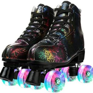 LEAFIS Roller Skates Classic High-top for Adult Outdoor Skating Light-Up Four-Wheel Roller Skates Shiny Roller Skates for Women