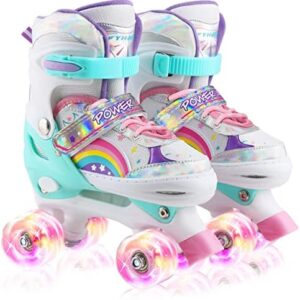 Roller Skates for Girls Kids Child Toddler Beginners, Adjustable 4 Sizes Roller Skates for Adult and Youth with All Light Up Wheels, Patines para niñas for Outdoor Indoor Sports