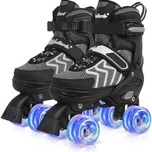 Nattork Kids Roller Skates for Boys & Girls, 4 Size Adjustable Rollerskates with Light Up Wheels for Teens Beginners Outdoor Sports, Best Birthday Gift for Toddler