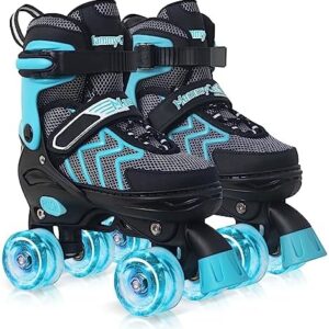 MammyGol Kids Roller Skates for Boys and Girls, 4 Sizes Adjustable Skates for Kids Youth with All Light up Wheels Beginners Quad Skates