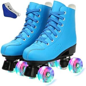 Women's Roller Skates, Leather Roller Skates High-top Roller Skates Four-Wheel Shiny Roller Skates for Kids and Adults