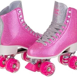 C SEVEN Sparkly Roller Skates for Outdoor Skating, Faux Leather
