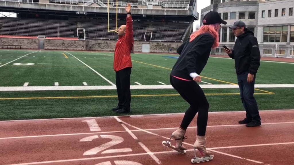 Montrealer attempts first world record for skating backwards on stiletto heels