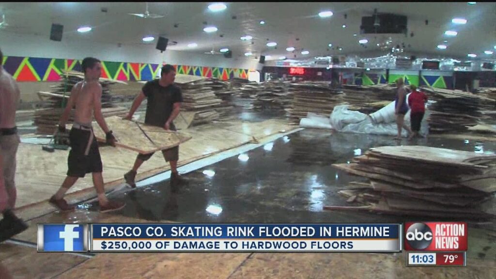 Flood waters destroy skating rink hardwood floors