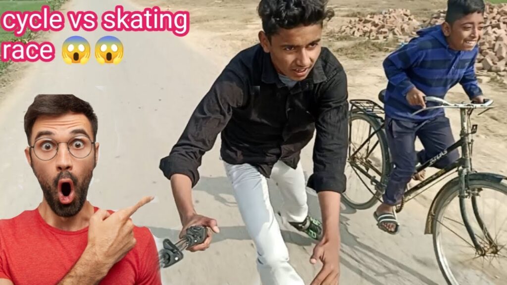 cycle vs inline skating race in road#india #skating #viral #skater #skatingboy #vlog