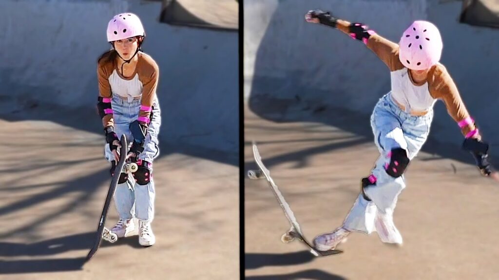 Maya has some CLOSE calls while trying to kickflip…