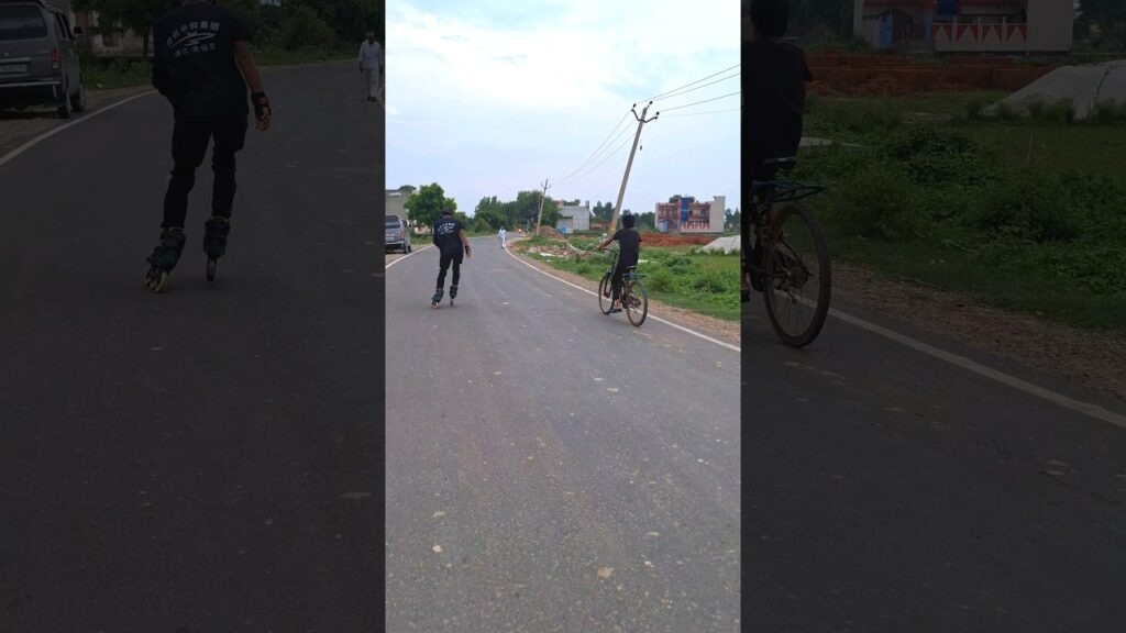 Race 🚴🆚🛼 #skating #skater  #shorts #youtubeshorts #race #vs #cycle Don’t try This action is Risky